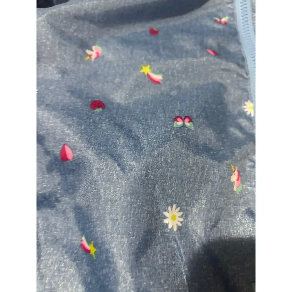 Carter’s 7 blue denim look windbreaker ruffed printed hearts rainbow nwt